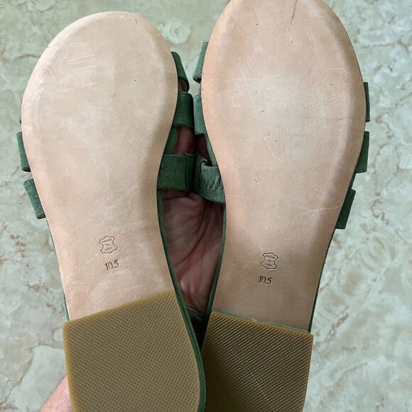 Ma'am Sz 10.5 (9.5) Moss Green Three Strap Suede Slides Made in USA - Picture 4 of 8